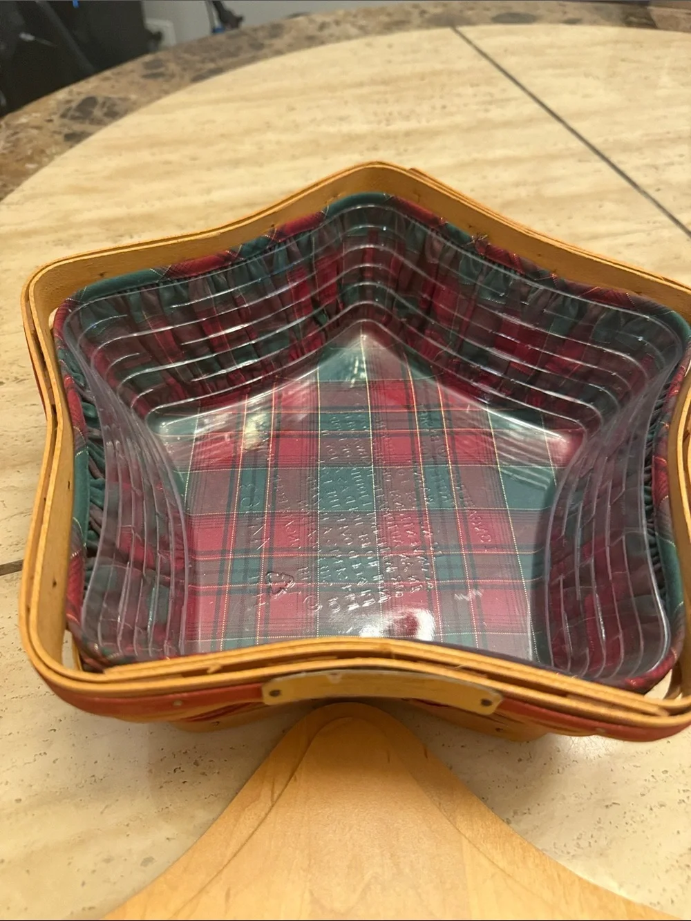 Longaberger Star-Shaped Wood Trinket Box in Natural and Red Accents